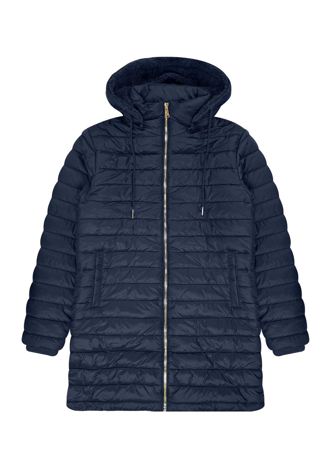 Chaqueta acolchada larga con capucha y forro de sherpa para mujer #22