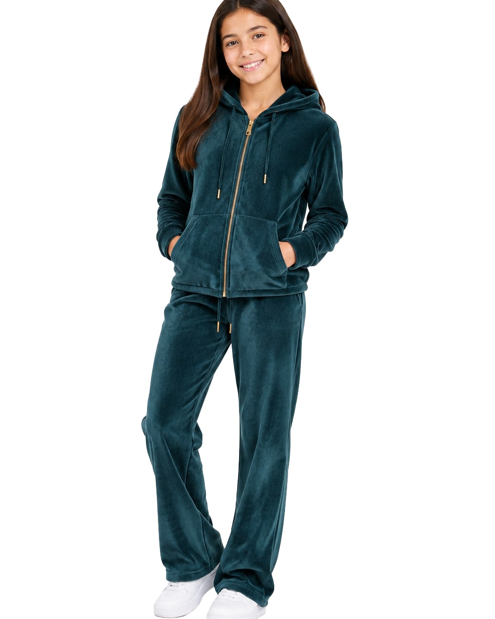 Niñas Conjunto de Sudadera con Capucha y Pantalón de Pana #C01