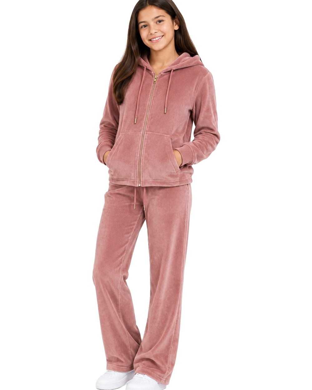 Niñas Conjunto de Sudadera con Capucha y Pantalón de Pana #C01
