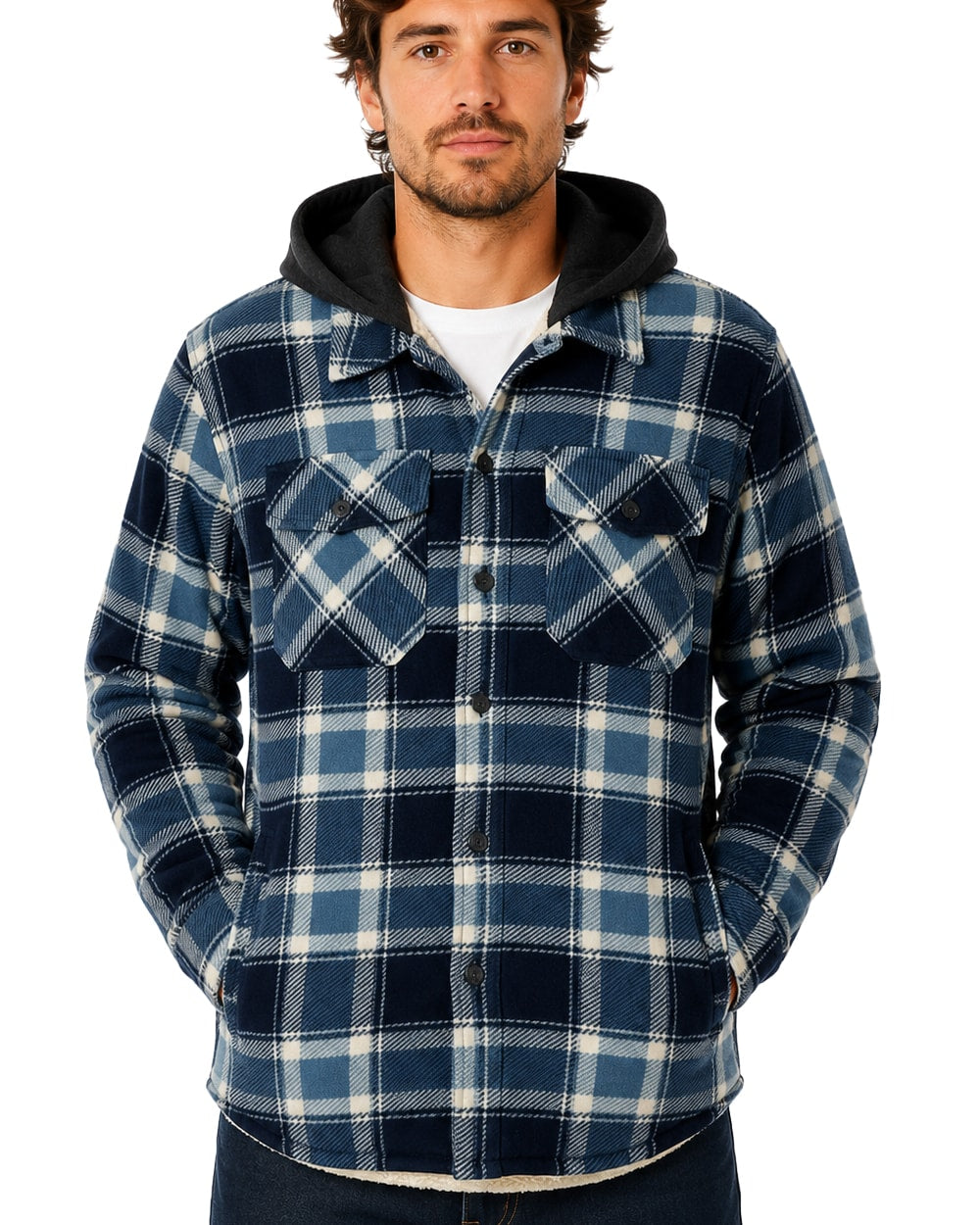 Hombre Hooded Sobrecamisa con Forro de Sherpa #636