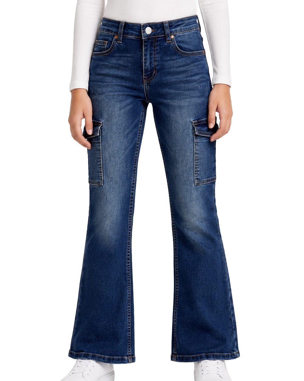 NiñasJeans Acampanados con Bolsillos Cargo # J07