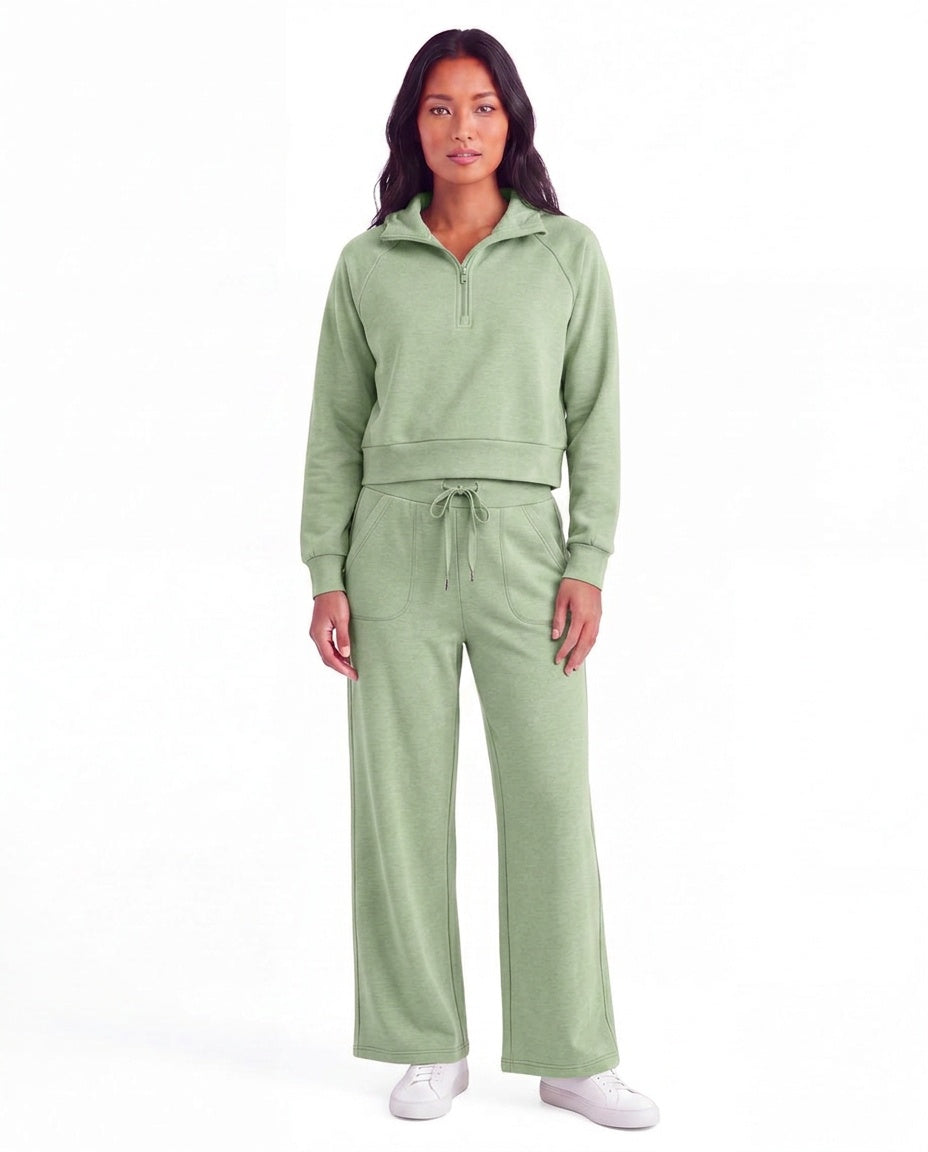 Women’s Soft Touch Half-Zip Hoodie & Wide-Leg Pants Set #23