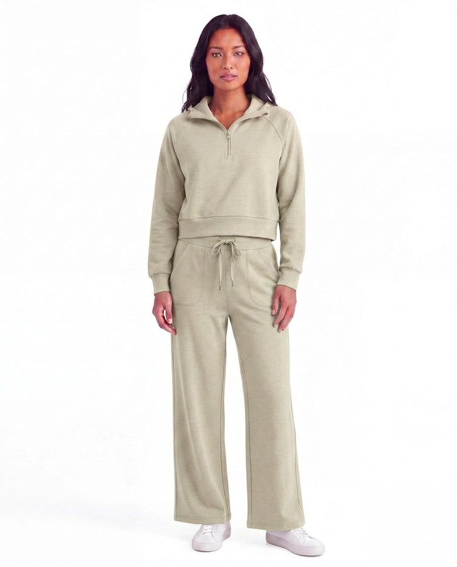 Women’s Soft Touch Half-Zip Hoodie & Wide-Leg Pants Set #23