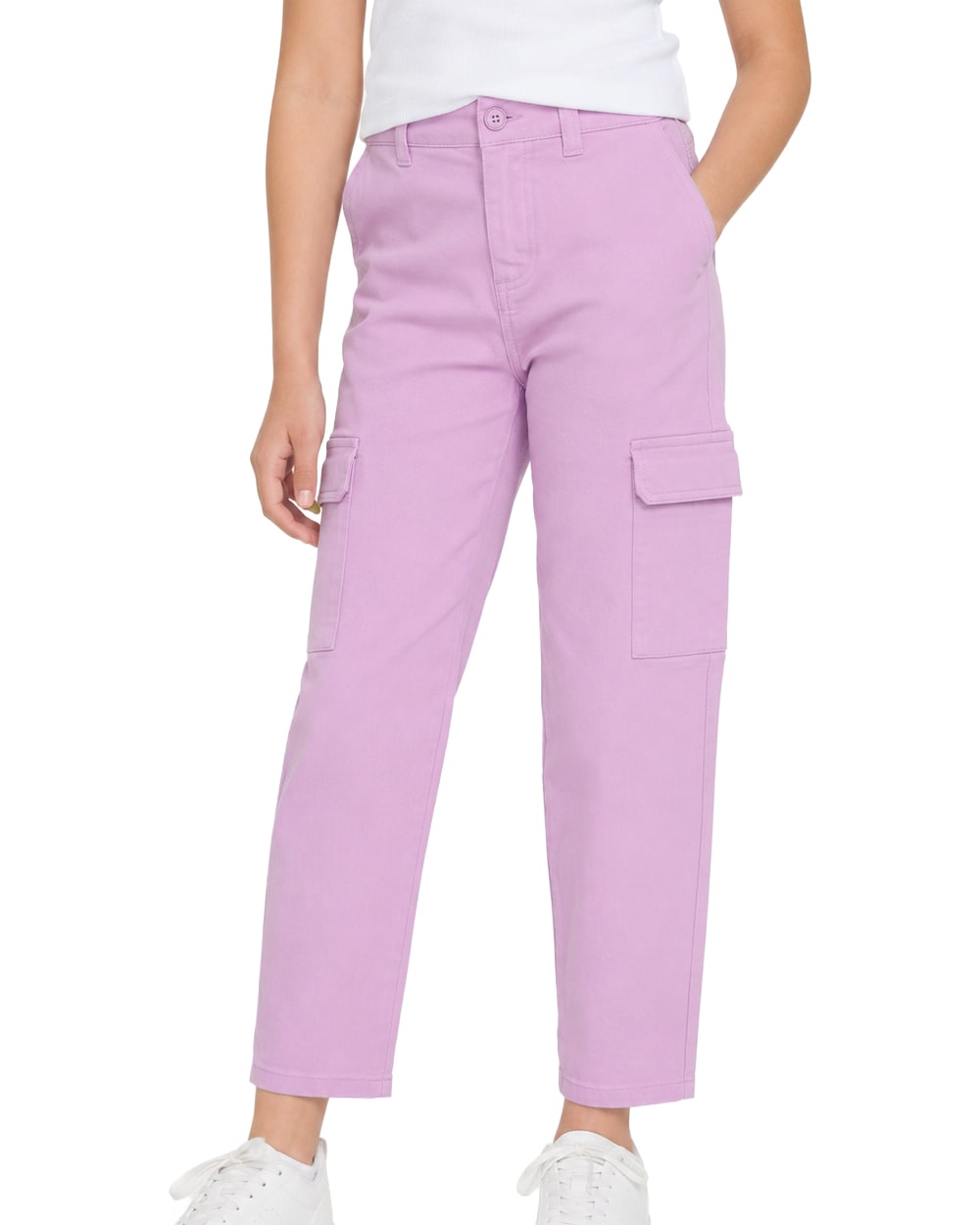 Girls' Skinny Lilac Twill Pants with Cargo Pockets #05