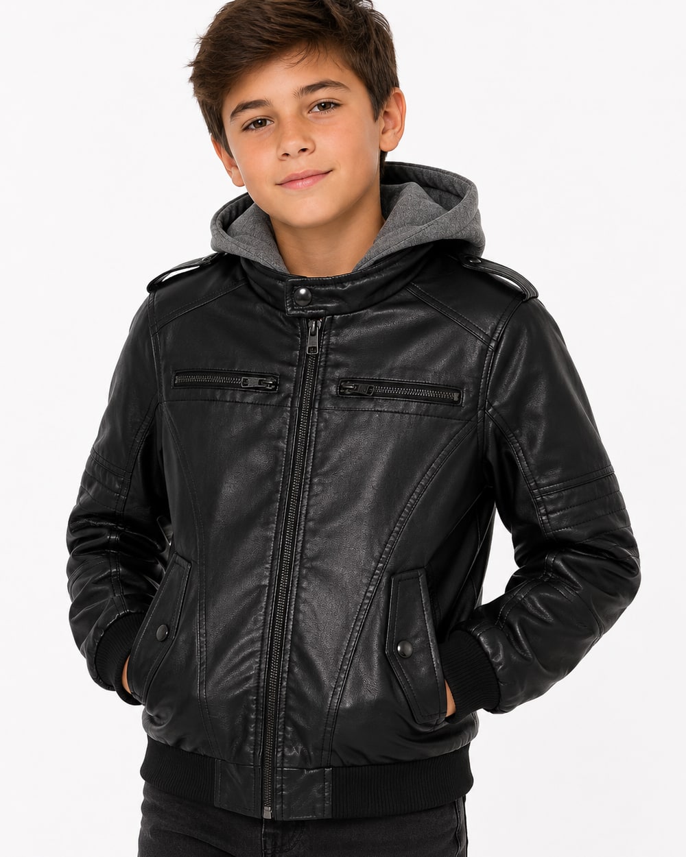 Boys’ Faux Leather Jacket #812
