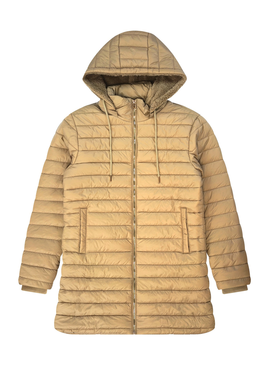 Chaqueta acolchada larga con capucha y forro de sherpa para mujer #22