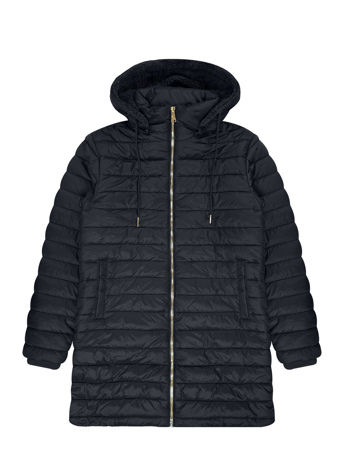 Chaqueta acolchada larga con capucha y forro de sherpa para mujer #22