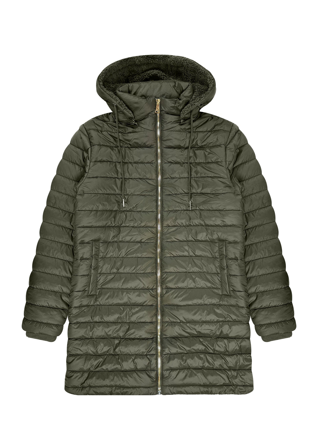 Chaqueta acolchada larga con capucha y forro de sherpa para mujer #22
