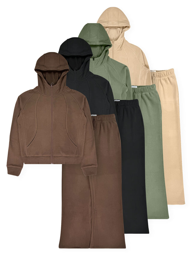 Conjunto de chaqueta con cremallera y pantalón ancho para mujer (12 pzas).
