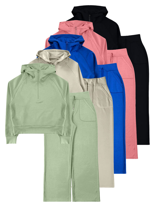 Conjunto de sudadera con capucha y pantalón ancho para mujer #23