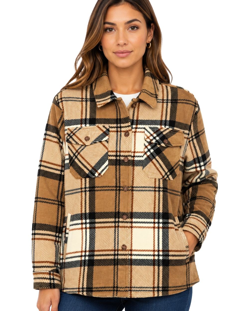 Ladies' Plush Shacket with Sherpa Lining #35