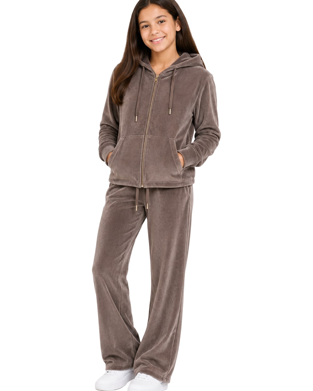 Niñas Conjunto de Sudadera con Capucha y Pantalón de Pana #C01