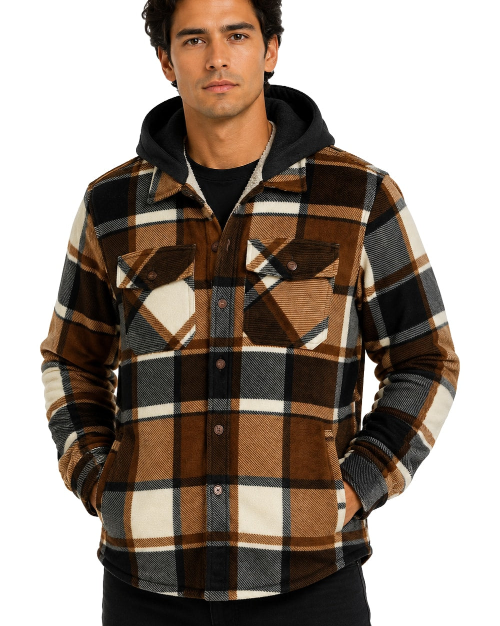 Hombre Hooded Sobrecamisa con Forro de Sherpa #636