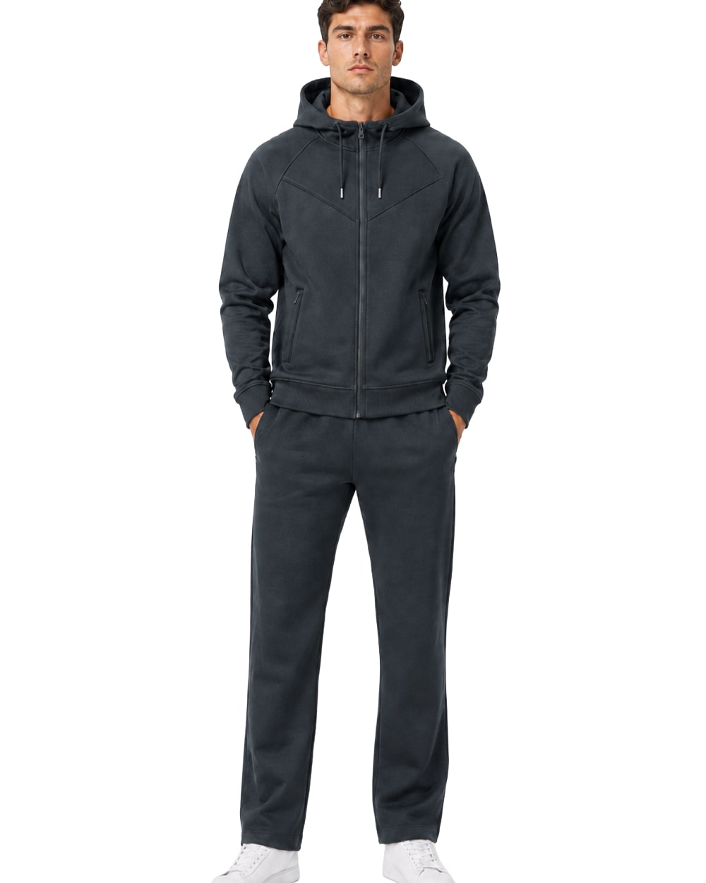 Hombre Textured Full-Zip Hooded Tracksuit Set #T18