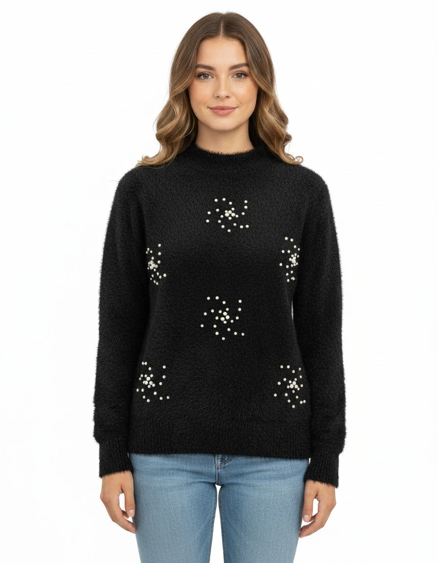 Mock Neck Pearl Sweater