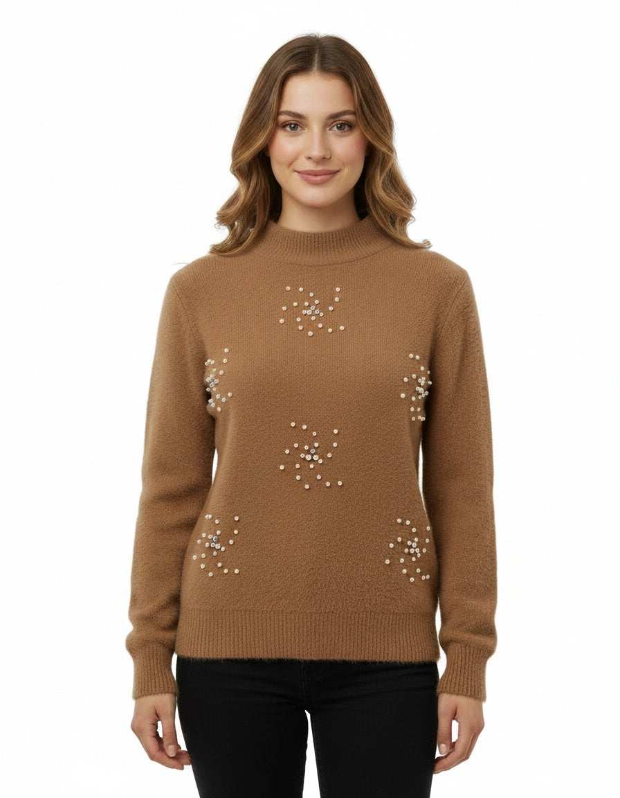 Mock Neck Pearl Sweater