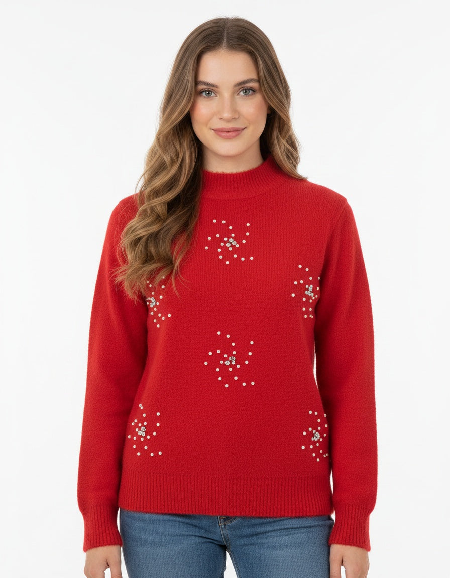 Mock Neck Pearl Sweater