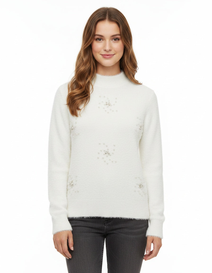 Mock Neck Pearl Sweater