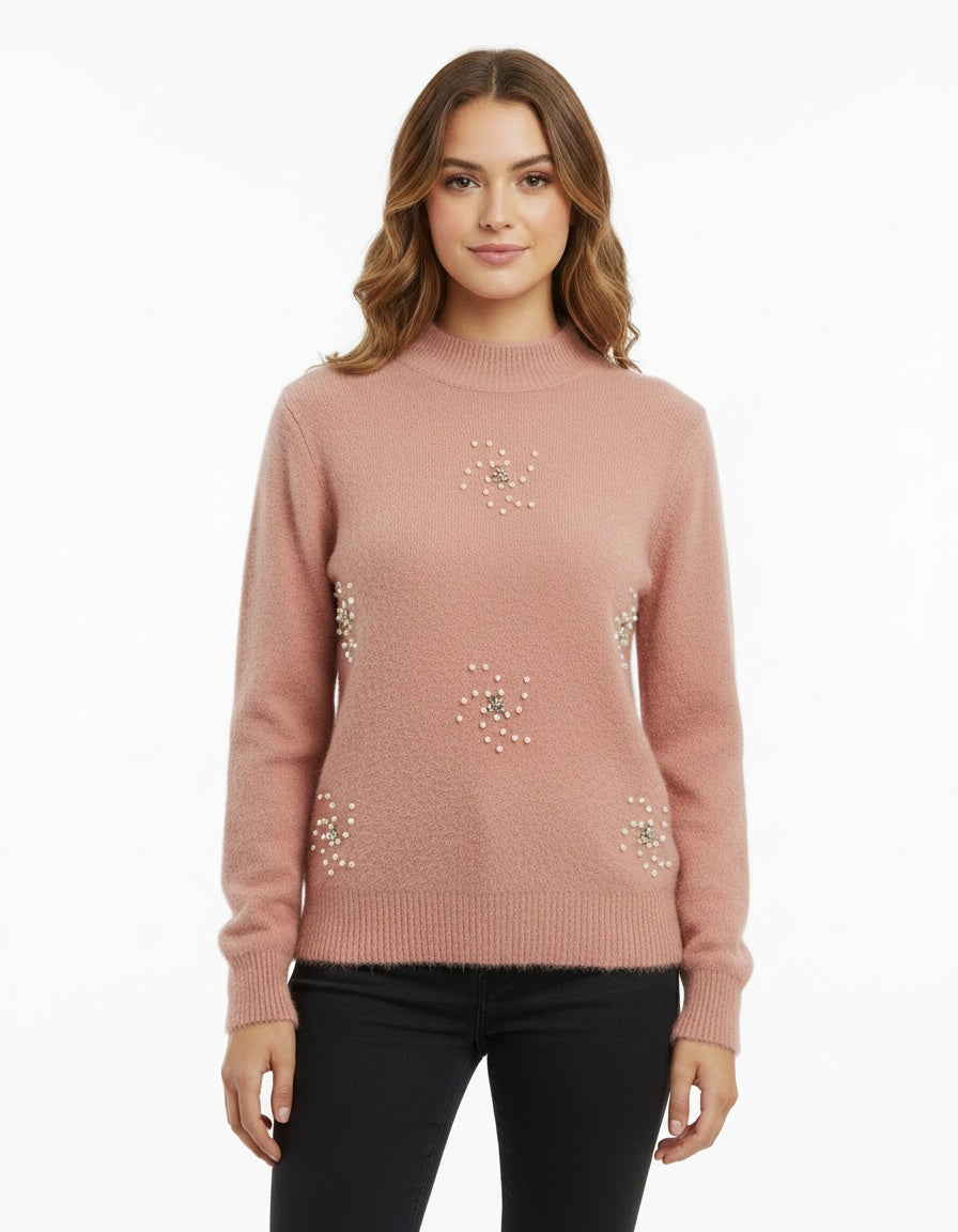 Mock Neck Pearl Sweater